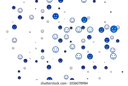 Light BLUE vector template with sweet snacks. Illustration with set of smiles in simple style. Template for cheerful greeting postcards.