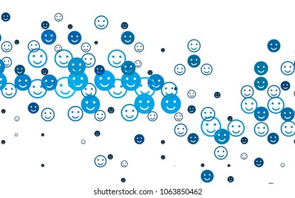 Light BLUE vector template with sweet snacks. Decorative shining illustration with smiles on white template. Design for positive ad, poster, banner.