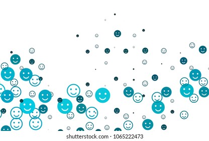 Light BLUE vector template with sweet snacks. Glitter abstract sketch with smiley, icons. Template for cheerful greeting postcards.