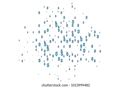 Light BLUE vector template with US currency. Blurred design in simple style with symbols of dollars. Best design for your ad, poster, banner of USD money.