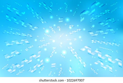 Light BLUE vector texture with birthday confetti. Glitter abstract illustration with colorful confetti, ribbons. The template can be used as a background for postcards.