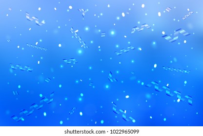 Light BLUE vector texture with birthday confetti. Glitter abstract illustration with colorful confetti, ribbons. The pattern can be used for new year ad, booklets.