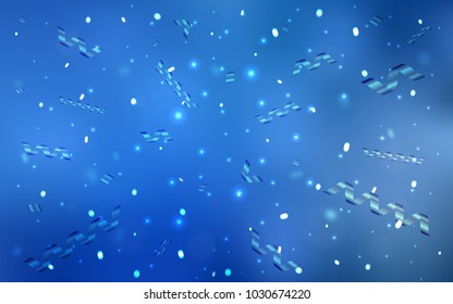 Light BLUE vector texture with birthday confetti. Beautiful colored illustration with ribbon in celebration style. The pattern can be used for new year ad, booklets.