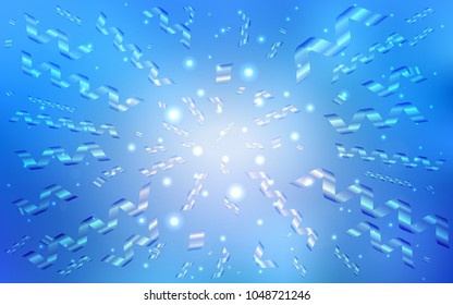 Light BLUE vector texture with birthday confetti. Glitter abstract illustration with colorful confetti, ribbons. The template can be used as a background for postcards.