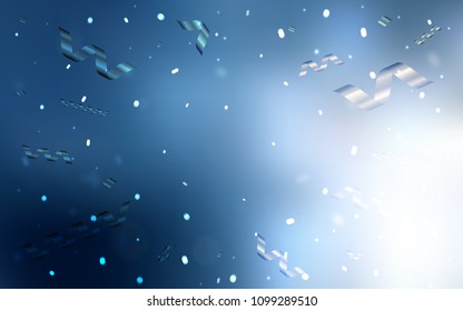 Light BLUE vector texture with birthday confetti. Modern geometrical abstract illustration with carnival ribbons. The template can be used as a background for postcards.