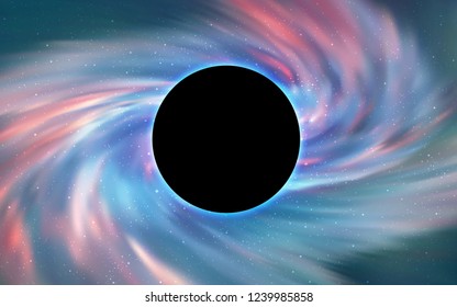 Light BLUE vector texture with a black hole, galaxy. Colorful black hole with shining night sky stars. Backdrop for ads, leaflets of Black Friday.