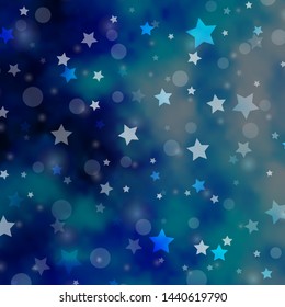 Light BLUE vector texture with circles, stars. Abstract illustration with colorful spots, stars. Texture for window blinds, curtains.