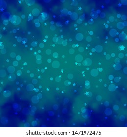 Light BLUE vector texture with circles, stars. Illustration with set of colorful abstract spheres, stars. Pattern for design of fabric, wallpapers.