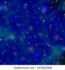 Light BLUE vector texture with circles, stars. Colorful disks, stars on simple gradient background. Design for textile, fabric, wallpapers.
