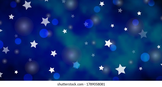 Light BLUE vector texture with circles, stars. Abstract illustration with colorful spots, stars. Pattern for trendy fabric, wallpapers.