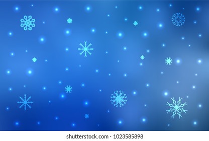 Light BLUE vector texture with colored snowflakes. Shining colored illustration with snow in christmas style. The pattern can be used for new year leaflets.