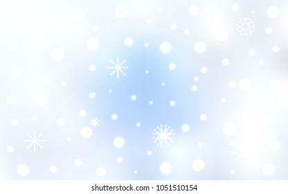 Light BLUE vector texture with colored snowflakes. Snow on blurred abstract background with gradient. The template can be used as a new year background.