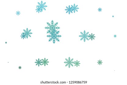 Light BLUE vector texture with colored snowflakes. Blurred decorative design in xmas style with snow. The pattern can be used for new year leaflets.
