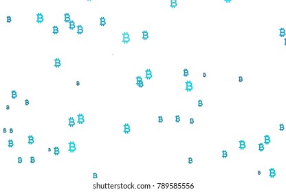 Light BLUE vector texture with colored Bitcoin signs. Colored symbols of cryptocurrency on white background. The pattern can be used as ads, poster, banner for payments.