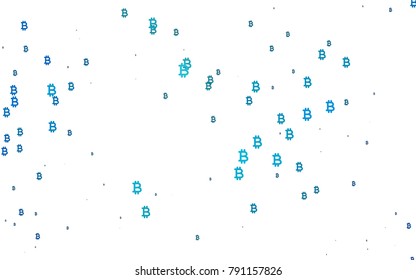 Light BLUE vector texture with colored Bitcoin signs. Modern abstract illustration with symbols of digital money. The pattern can be used for ad, booklets, leaflets of banks.