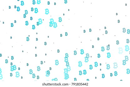 Light BLUE vector texture with colored Bitcoin signs. Blurred design in simple style with symbols of Bitcoins. Template can be used as a background for ads of markets, loans.