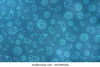 Light BLUE vector texture with delicious snacks. Decorative shining illustration with food on abstract template. Pattern for ads of breakfast, lunch, dinner.