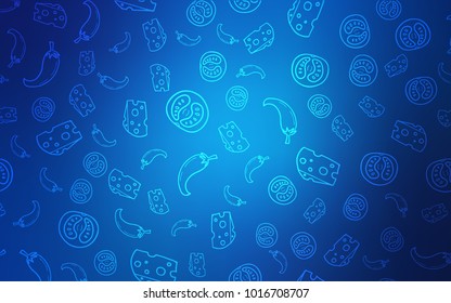 Light BLUE vector texture with delicious snacks. Glitter abstract sketch with gourmet food. Pattern for menu of cafes, bars, restaurants.