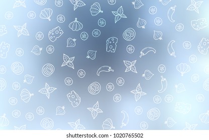 Light BLUE vector texture with delicious snacks. Blurred decorative design of snacks in doodle style. Design for ad, poster, banner of cafes or restaurants.