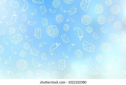 Light BLUE vector texture with delicious snacks. Beautiful colored illustration with food in doodle style. Pattern for ad, booklets, leaflets of restaurants.