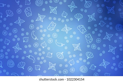 Light BLUE vector texture with delicious snacks. Beautiful colored illustration with food in doodle style. Pattern for ads of breakfast, lunch, dinner.