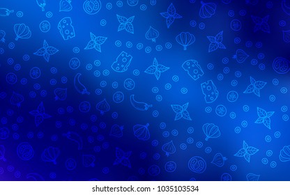 Light BLUE vector texture with delicious snacks. Glitter abstract sketch with gourmet food. Template for meal cooking in kitchen.