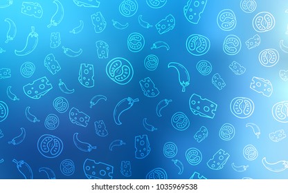 Light BLUE vector texture with delicious snacks. Illustration with set of fresh food in doodle style. Pattern for ads of breakfast, lunch, dinner.