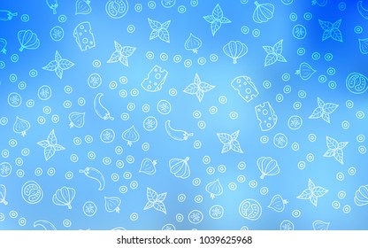 Light BLUE vector texture with delicious snacks. Beautiful colored illustration with food in doodle style. Design for ad, poster, banner of cafes or restaurants.