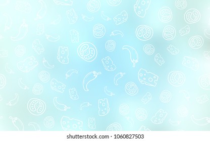 Light BLUE vector texture with delicious snacks. Beautiful colored illustration with food in doodle style. Pattern for ads of breakfast, lunch, dinner.