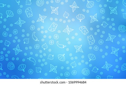 Light BLUE vector texture with delicious snacks. Blurred decorative design of snacks in doodle style. Doodle design for your business advert of cafes.