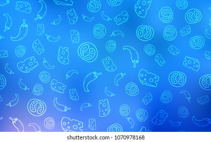 Light BLUE vector texture with delicious snacks. Glitter abstract sketch with gourmet food. Pattern for ad, booklets, leaflets of restaurants.