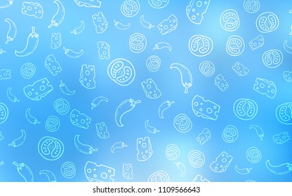 Light BLUE vector texture with delicious snacks. Decorative shining illustration with food on abstract template. Doodle design for your business advert of cafes.