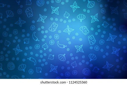 Light BLUE vector texture with delicious snacks. Fast Food on blurred abstract background with colorful gradient. Doodle design for your business advert of cafes.