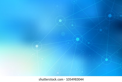 Light BLUE vector texture with disks, lines. Design with connection of dots and lines on colorful background. Pattern can be used for futuristic ad, booklets.
