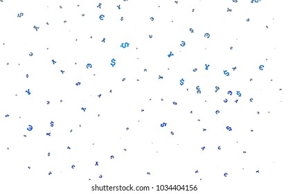 Light BLUE vector texture with financial symbols. Illustration with EUR, USD, JPY signs on white template. Best design for your ad, poster, banner of money.
