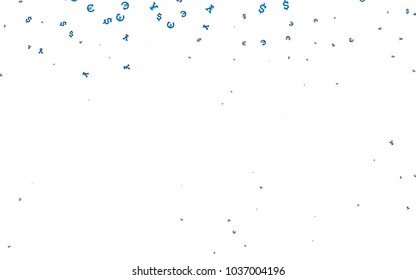 Light BLUE vector texture with financial symbols. Colored symbols of all currency on white background. Best design for your ad, poster, banner of money.