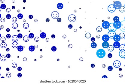 Light BLUE vector texture with happy smiles. Glitter abstract sketch with smiley, icons. Beautiful design for your business advert.