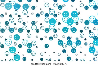 Light BLUE vector texture with happy smiles. Beautiful colored illustration with smiles in simple style. Beautiful design for your business advert.