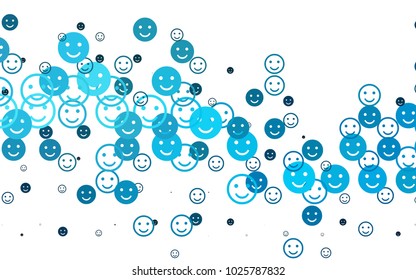 Light BLUE vector texture with happy smiles. Blurred decorative design of smiles in doodle style. Pattern for parties, gifts, congratulations.