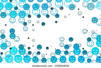 Light BLUE vector texture with happy smiles. Blurred decorative design of smiles in doodle style. Pattern for carnival, festival fun leaflets.