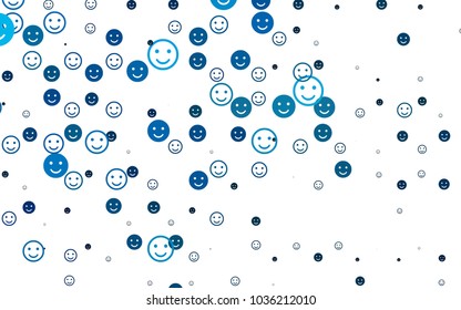 Light BLUE vector texture with happy smiles. Glitter abstract sketch with smiley, icons. Pattern for parties, gifts, congratulations.