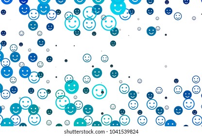 Light BLUE vector texture with happy smiles. Glitter abstract sketch with smiley, icons. Design for positive ad, poster, banner.