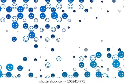 Light BLUE vector texture with happy smiles. Blurred decorative design of smiles in doodle style. Pattern for carnival, festival fun leaflets.