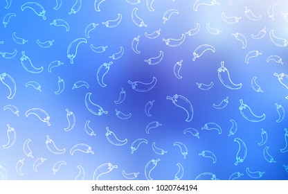 Light BLUE vector texture with hot pepers. Beautiful colored illustration with pepers in doodle style. Design for ad, poster, banner of cafes or restaurants.