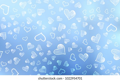Light BLUE vector texture with lovely hearts. Beautiful colored illustration with hearts in celebration style. Design for ad, poster, banner of Valentine Day.