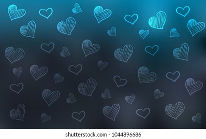 Light BLUE vector texture with lovely hearts. Hearts on blurred abstract background with colorful gradient. Pattern for marriage gifts, congratulations.