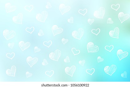 Light BLUE vector texture with lovely hearts. Decorative shining illustration with hearts on abstract template. Template for Valentine's greeting postcards.