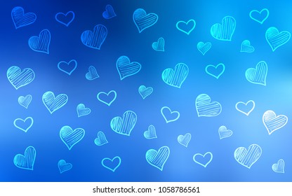 Light BLUE vector texture with lovely hearts. Glitter abstract illustration with colorful hearts in romantic style. Pattern for carnival, festival romantic leaflets.