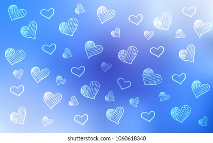 Light BLUE vector texture with lovely hearts. Decorative shining illustration with hearts on abstract template. Pattern for marriage gifts, congratulations.