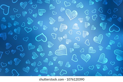 Light BLUE vector texture with lovely hearts. Glitter abstract illustration with colorful hearts in romantic style. Pattern for marriage gifts, congratulations.